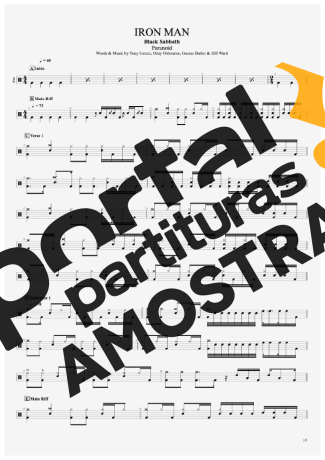 Black Sabbath Iron Man partitura para Bateria