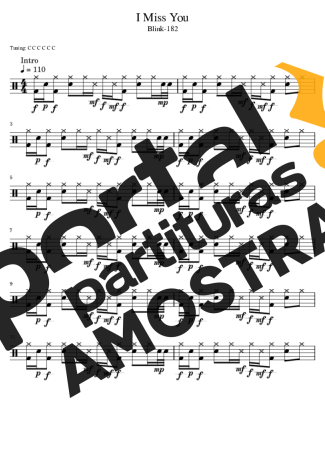 Blink 182 182 - I Miss You partitura para Bateria