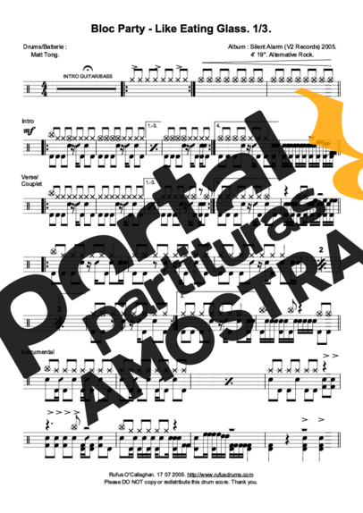 Bloc Party Like Eating Glass partitura para Bateria