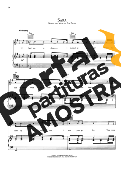 Bob Dylan Sara partitura para Piano