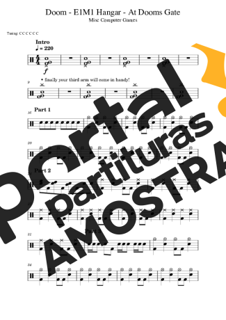 Bobby Prince Doom E1M1 Hangar (At Dooms Gate) partitura para Bateria