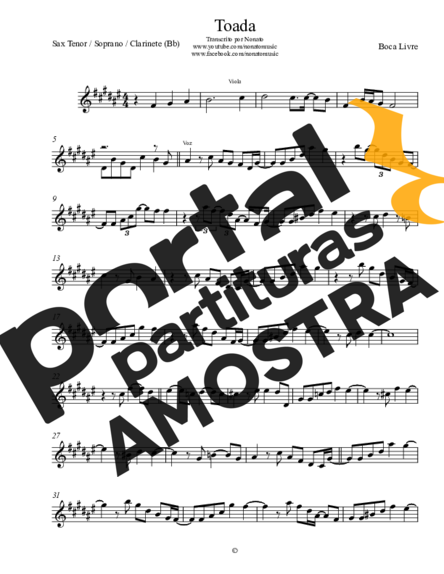 Boca Livre  partitura para Saxofone Tenor Soprano (Bb)