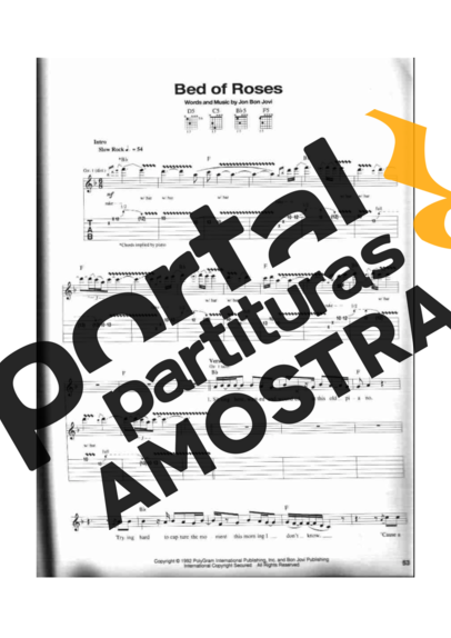 Bon Jovi Bed Of Roses partitura para Guitarra