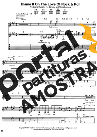 Bon Jovi Blame It One The Love Of Rock _ Roll partitura para Guitarra