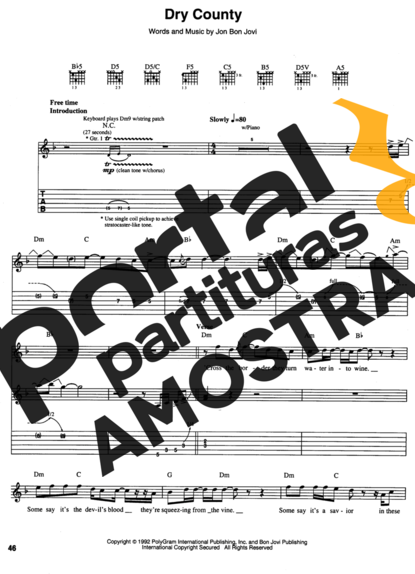 Bon Jovi Dry County partitura para Guitarra
