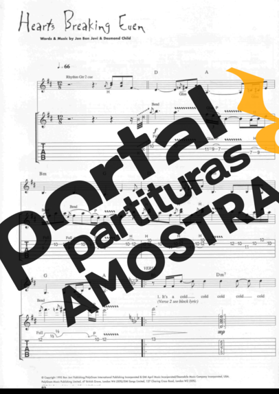 Bon Jovi Hearts Breaking Even partitura para Guitarra