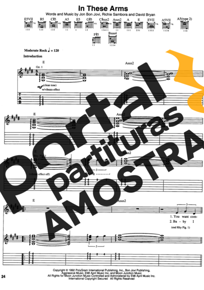 Bon Jovi In These Arms partitura para Guitarra