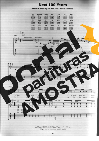 Bon Jovi Next 100 Years partitura para Guitarra