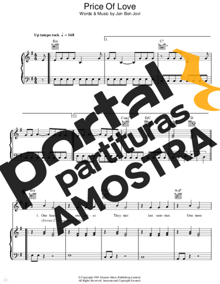 Bon Jovi Price Of Love partitura para Piano