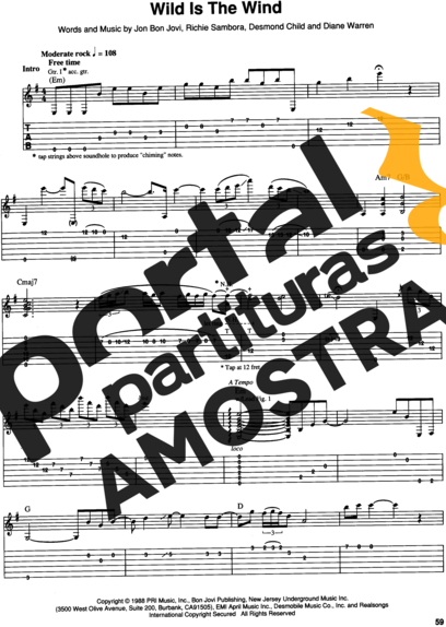 Bon Jovi Wild Is The Wind partitura para Guitarra