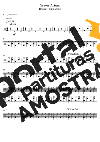Booker T. & the M.G.´s Green Onions partitura para Bateria
