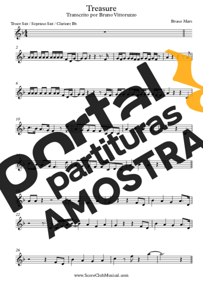 Bruno Mars Treasure partitura para Saxofone Tenor Soprano (Bb)