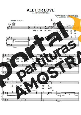 Bryan Adams All For Love partitura para Piano