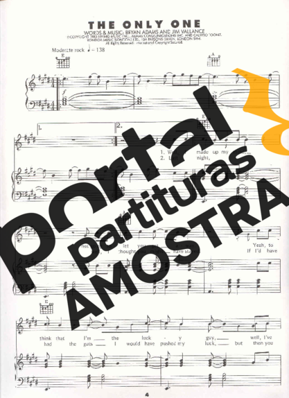 Bryan Adams It´s Only Love partitura para Piano