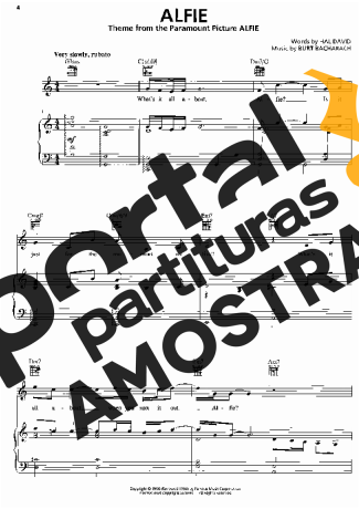 Burt Barcharach Alfie partitura para Piano