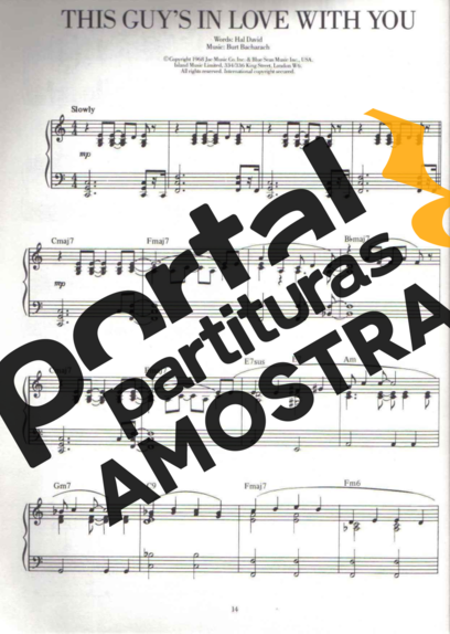 Burt Barcharach This Guy Is In Love With You partitura para Piano