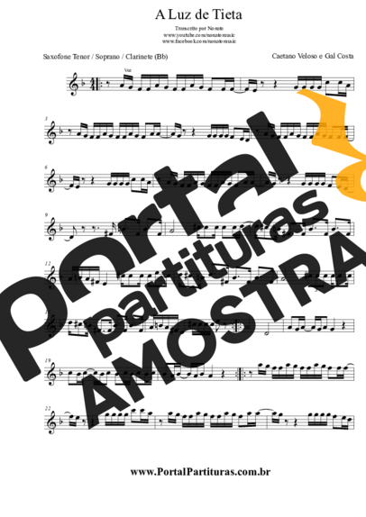Caetano Veloso A Luz de Tieta partitura para Saxofone Tenor Soprano (Bb)