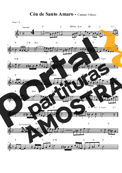 Caetano Veloso Céu de Santo Amaro partitura para Saxofone Tenor Soprano (Bb)