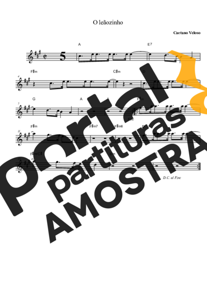 Caetano Veloso Leãozinho partitura para Saxofone Alto (Eb)