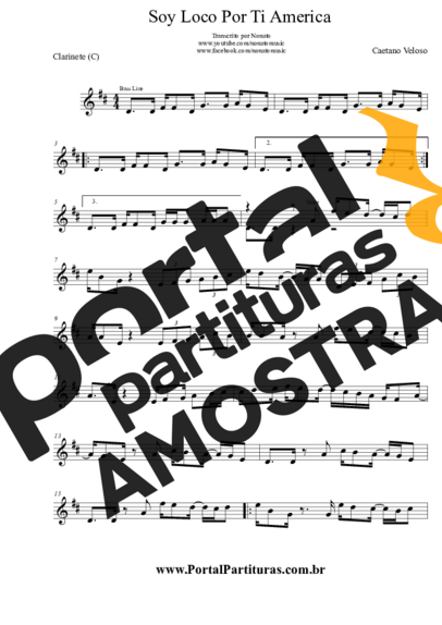 Caetano Veloso  partitura para Clarinete (C)