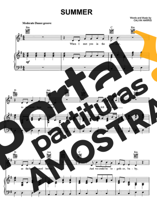 Calvin Harris Summer partitura para Piano