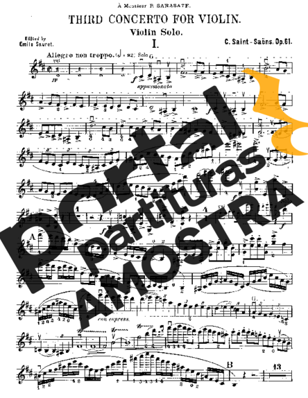 Camille Saint-Saens Violin Concerto 3 partitura para Violino