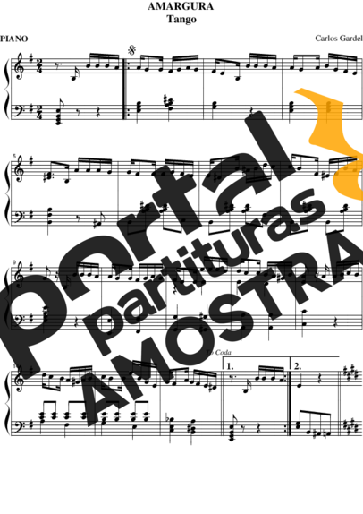 Carlos Gardel Amargura partitura para Piano