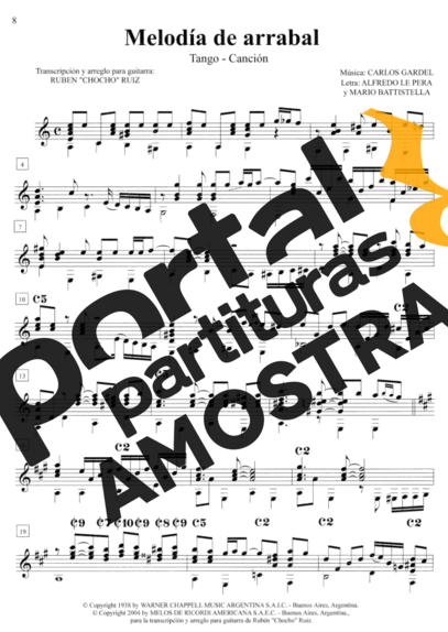 Carlos Gardel Melodía De Arrabal partitura para Violão