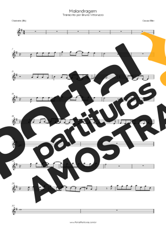 Cássia Eller Malandragem partitura para Clarinete (Bb)