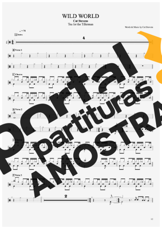 Cat Stevens Wild World partitura para Bateria
