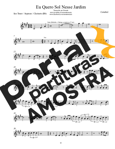 Catedral Eu Quero Sol Nesse Jardim partitura para Saxofone Tenor Soprano (Bb)