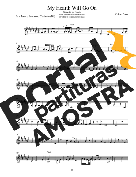 Céline Dion My Heart Will Go On partitura para Saxofone Tenor Soprano (Bb)