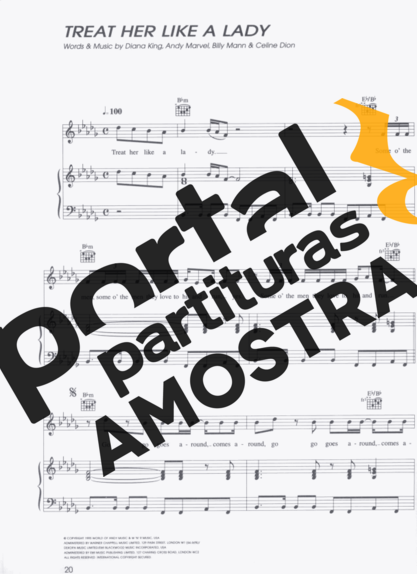 Céline Dion Treat Her Like A Lady partitura para Piano