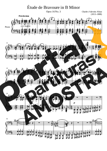 Charles Valentin Alkan Étude De Bravoure In B Minor partitura para Piano