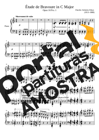 Charles Valentin Alkan Étude De Bravoure Opus 16 No. 1 In C Major partitura para Piano