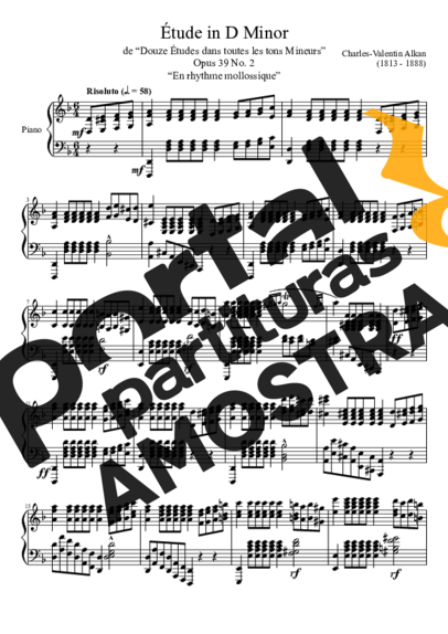 Charles Valentin Alkan Étude In Dm partitura para Piano