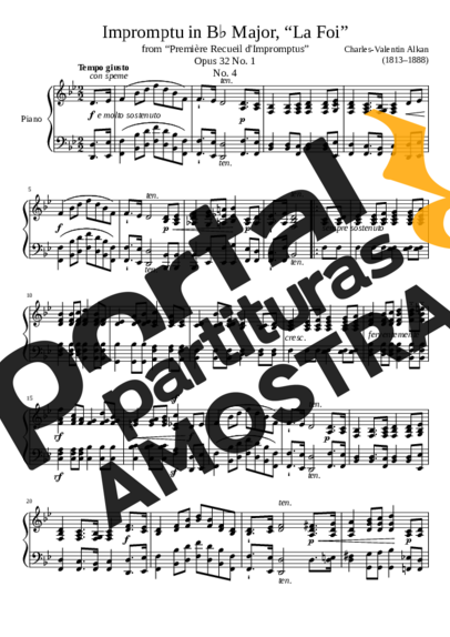 Charles Valentin Alkan Impromptu Opus 32 No. 1 No. 4 In B Major La Foi partitura para Piano