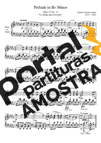 Charles Valentin Alkan Prelude Opus 31 No. 12 In B Minor partitura para Piano