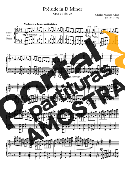 Charles Valentin Alkan Prelude Opus 31 No. 20 In D Minor partitura para Piano