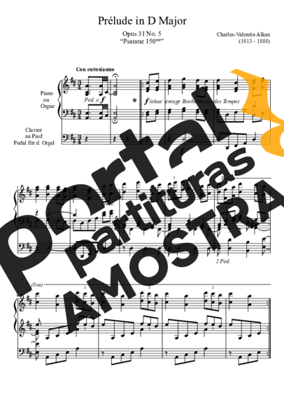 Charles Valentin Alkan Prelude Opus 31 No. 5 In D Major partitura para Piano