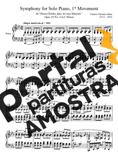 Charles Valentin Alkan Symphony For Solo Piano 1st Movement Opus 39 No. 4 In C Minor partitura para Piano