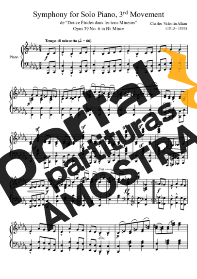 Charles Valentin Alkan Symphony For Solo Piano 3rd Movement Opus 39 No. 4 In Bb Minor partitura para Piano
