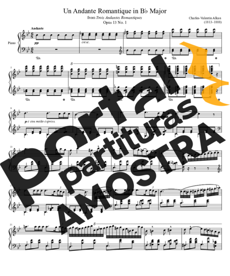Charles Valentin Alkan Un Andante Romantique Opus 13 No. 1 In B Major partitura para Piano
