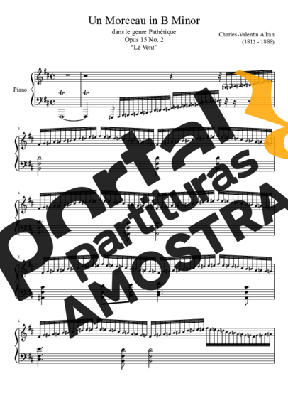 Charles Valentin Alkan Un Morceau Opus 15 No. 2 In B Minor “Le Vent” partitura para Piano