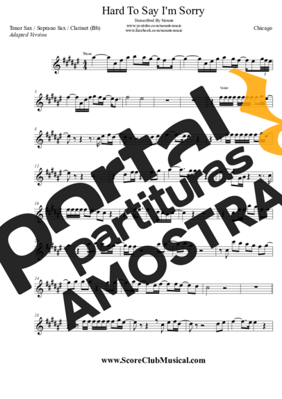 Chicago Hard To Say I´m Sorry partitura para Saxofone Tenor Soprano (Bb)
