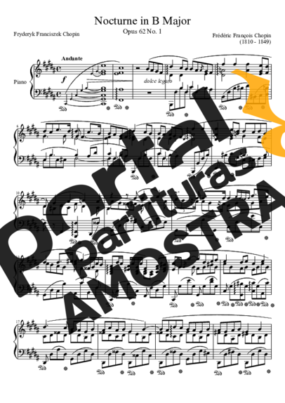 Chopin Nocturne Opus 62 No. 1 In B Major partitura para Piano