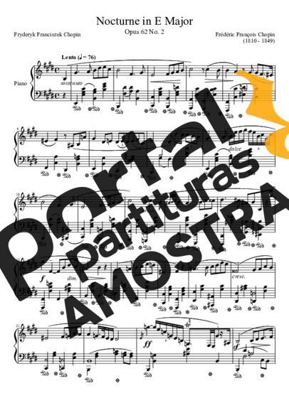 Chopin Nocturne Opus 62 No. 2 In E Major partitura para Piano
