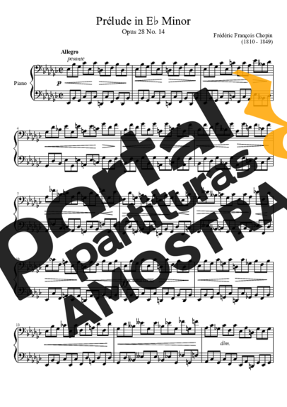 Chopin Prelude Opus 28 No. 14 In E Minor partitura para Piano