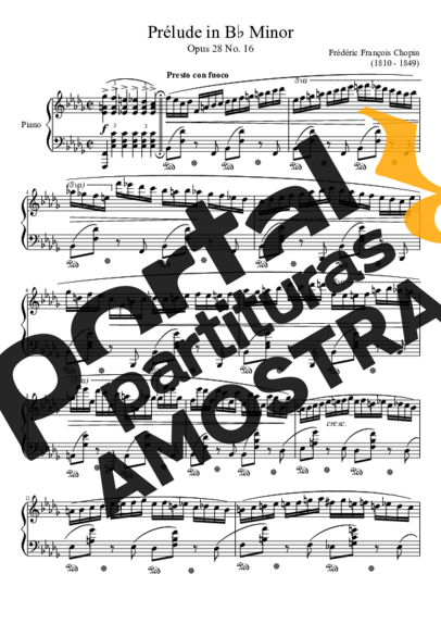 Chopin Prelude Opus 28 No. 16 In B Minor partitura para Piano