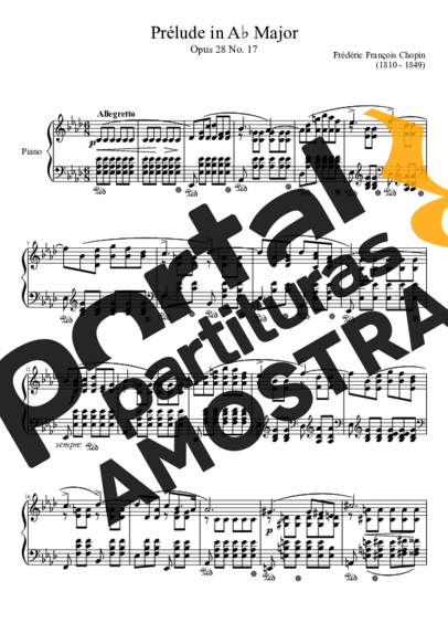Chopin Prelude Opus 28 No. 17 In A Major partitura para Piano